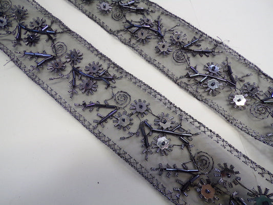 Embroidered sequin and beaded organza Trim, 5.5cm wide