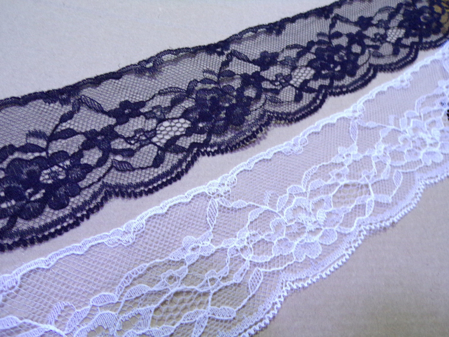 5.5cm wide Delicate White or Black Lace Trim , fine lace, rigid lace, lingerie lace