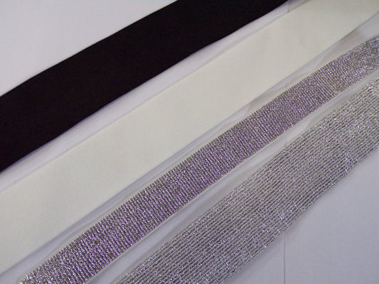 4 styles Great quality Elastic, Lingerie Elastic, Waistband Elastic, lurex elastic, smooth elastic, shiny elastic. 24mm, 38mm, 40mm
