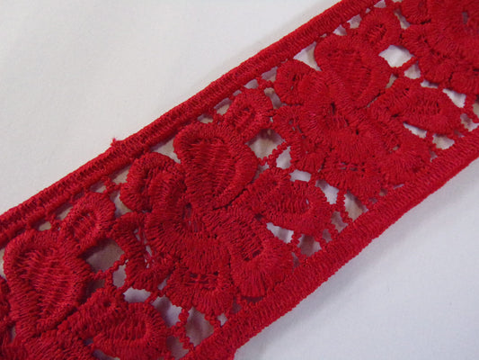 Beautiful Floral Guipure Lace Trim, Red Lace, Sewing Ribbon, Craft, Tape, red floral lace, red cotton lace,