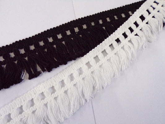 50mm Black White, Cotton Fringe Lace, Decorative Fringe, Lace Trimming for Sewing Crafts, 100% Cotton, fringing