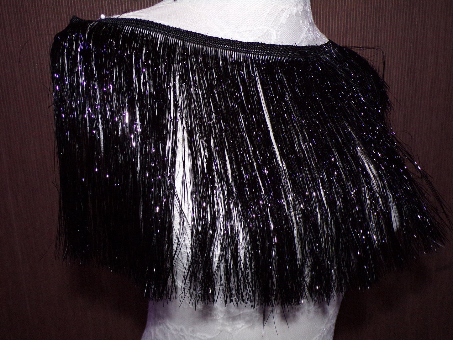 20cm, Fringe Trim, dancewear, party wear, fashion garments, foil fringe, festival fringe, black foil fringe, disco fringe, Christmas fringe