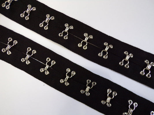 20mm, Hook and Eye Tape Cotton Twill, black or ivory, chunky hook and eye tape, corset tape, lingerie tape, quality approved. Hooks and eyes