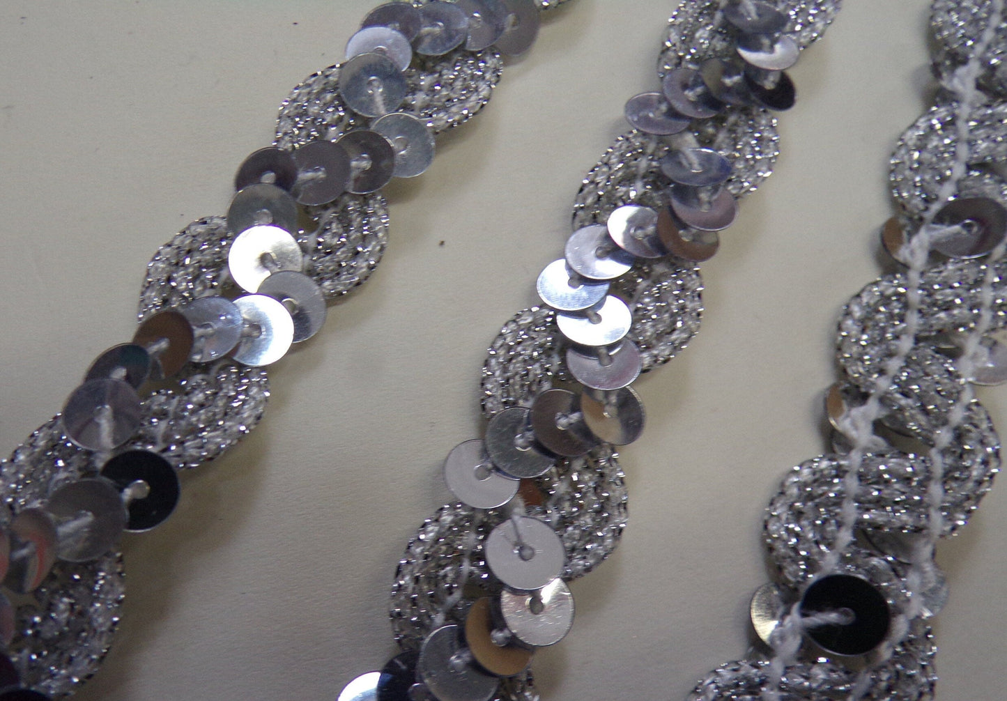 1 Mtr, Sequins & Lurex Silver, Brown Trim 15mm, sequins, lurex trim, Decor, Sewing, Hair Crafts, 3 colours
