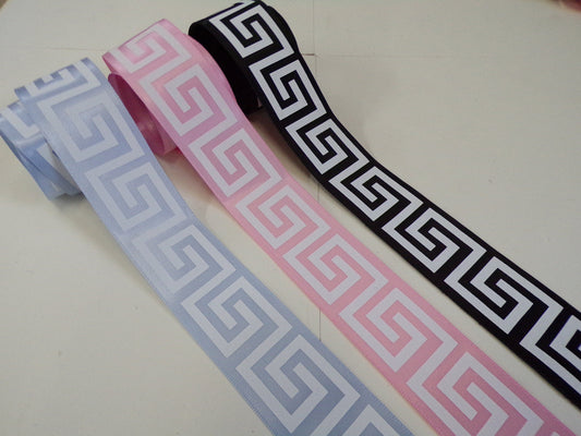Beautiful Satin Trim, Tape, Ribbon, 30mm wide, tape for Sewing, Fashion ribbon, Zig zag ribbon, Aztec tape, 3 colours. Greek key ribbon