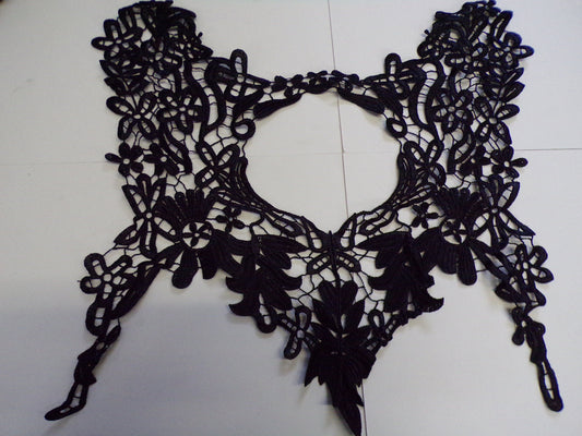 Exquisite Embroider Black Lace Applique, Large body trim, Neck Trim, Floral Appliqué, Sewing Patch