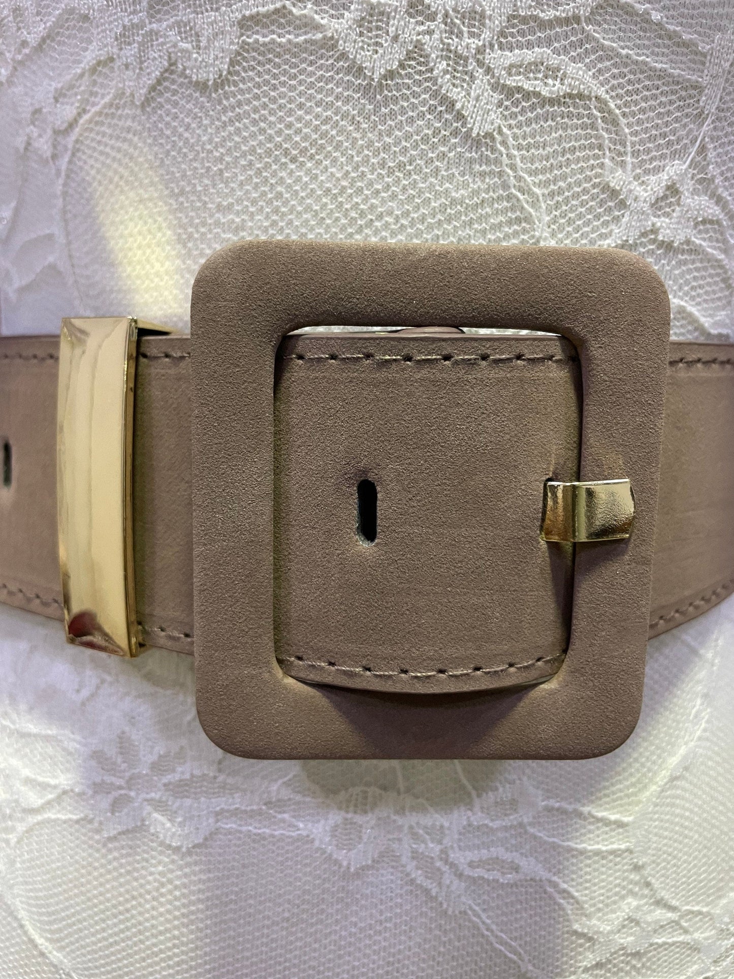 2” belt, fashion belt, faux suede belt, taupe belt