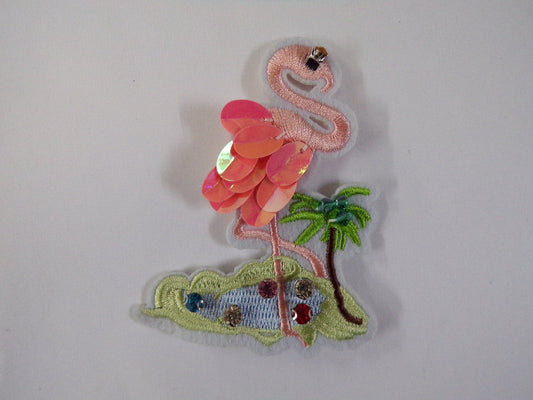 Flamingo Iron on Embroidered Patch, Fancy Sewing Patch, Glue on Patch, Badge iron on, badges