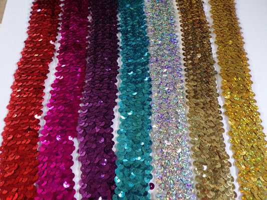 1mtr, 3.6cm wide Sequin Stretch Trim, Sequin Elastic, Sequin band, stretch sequin Sewing, Hair Craft, sequins elastic trim