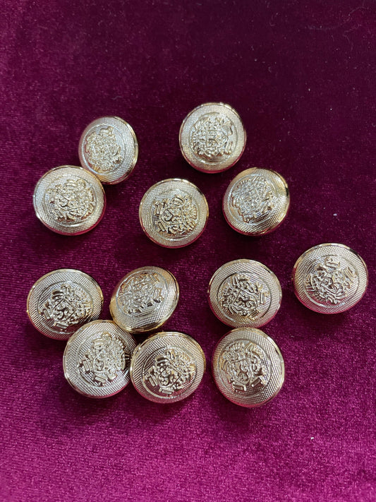 6Pcs, Military Buttons, 34L-21mm - Gold or Rose Gold, gold buttons, crest buttons, army buttons.
