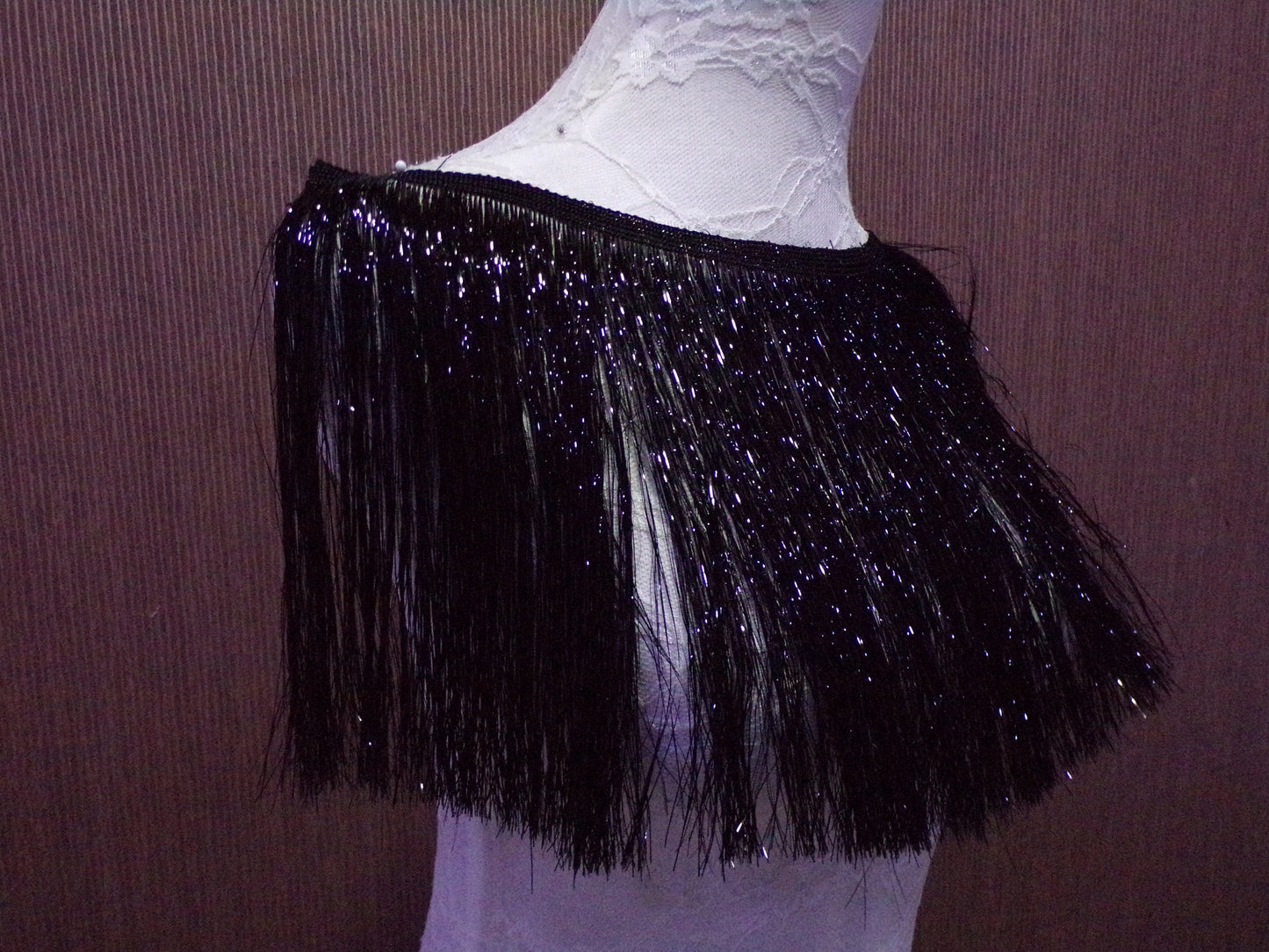 20cm, Fringe Trim, dancewear, party wear, fashion garments, foil fringe, festival fringe, black foil fringe, disco fringe, Christmas fringe