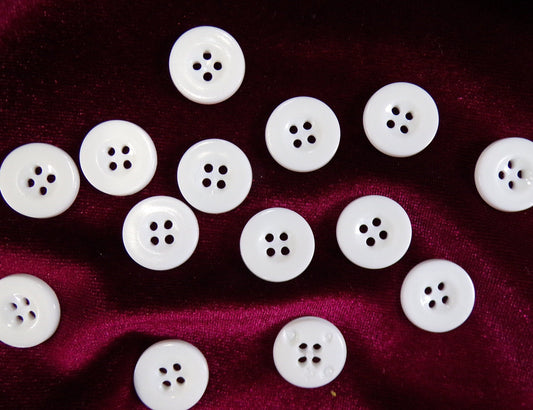 6pcs Flat White Buttons 16mm 26L, 4-hole buttons, Shirt Buttons, Dress Buttons, Sewing Knitting, white button