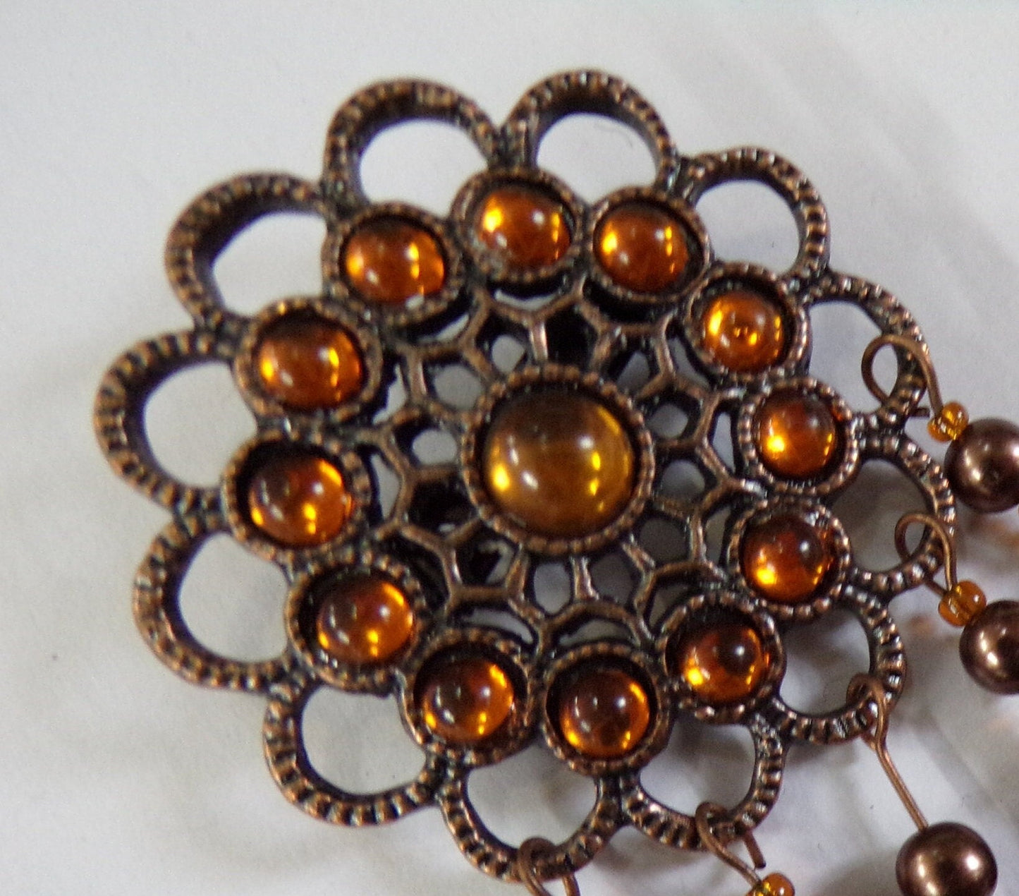 Vintage Style Brooch with Amber Coloured Crystals, Antique Bronze Brooch, Pin Brooch, Jewellery