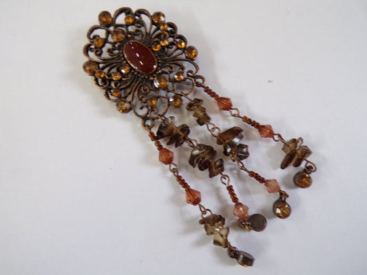 Beautiful Bronze Brooch with Crystals, Pin Brooch, Jewellery