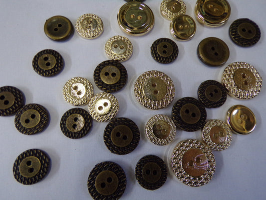 6pcs, Gold or Antique brass buttons, Flat Woven Buttons, 2-hole Buttons, Clothing, knitwear buttons, buttons, gold buttons, brass buttons