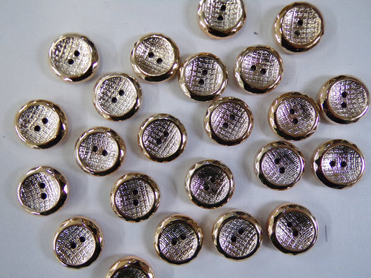 15mm Gold Fancy Buttons, Flat gold Buttons, 2-hole buttons, Dress, Shirt, Clothing, gold buttons