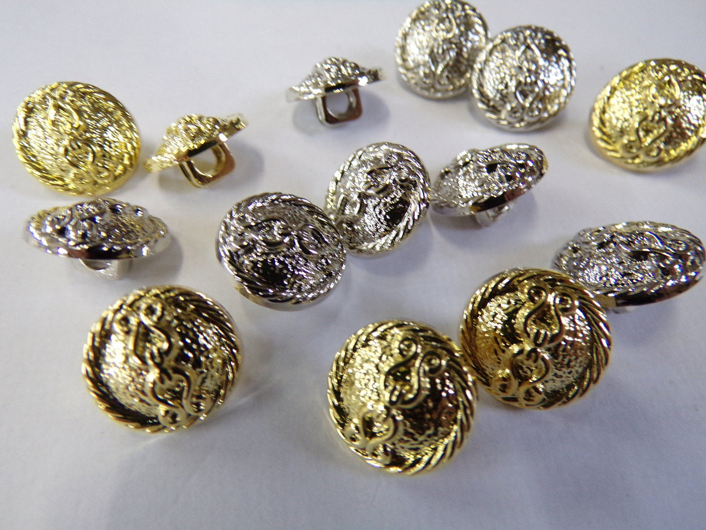 12.5mm Small Gold and Silver Shank Buttons, Round Metallic Effect buttons, Shirt Buttons, Clothing Buttons,