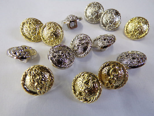 12.5mm Small Gold and Silver Shank Buttons, Round Metallic Effect buttons, Shirt Buttons, Clothing Buttons,