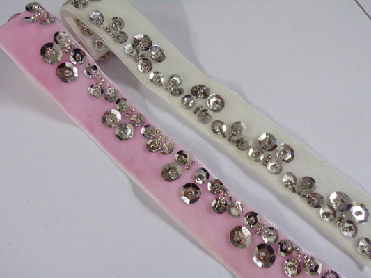 Beaded Sequins Velvet Trim, Sequins lace, Velvet Trim, Embroidered Border, Decor, Sewing, Velvet sequin bead trim