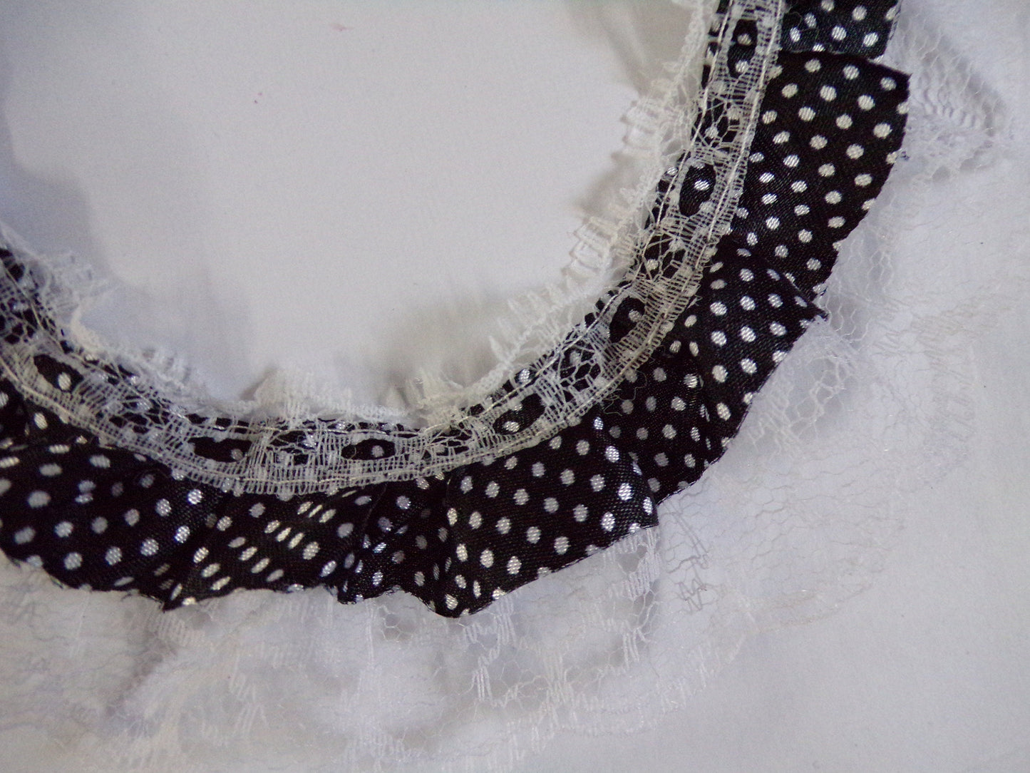 Frilled Lace Trim, Ruffled Gathered Lace Trimming, Perfect for Dress Making, Sewing, Crafts, polka dot