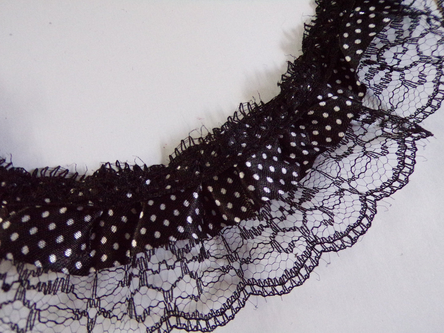 Frilled Lace Trim, Ruffled Gathered Lace Trimming, Perfect for Dress Making, Sewing, Crafts, polka dot