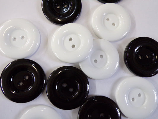 34mm 2-hole Plastic Buttons, Black White Large Buttons, Coat Buttons, Sewing, Knitting, Craft, 6pcs, 12pcs