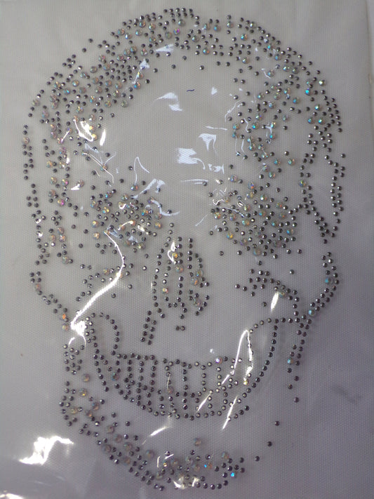 Diamante Silver Skull Applique, Iron on Patch, Clothing, Decor, Sewing, Craft, Hot Fix, skull iron on, skull