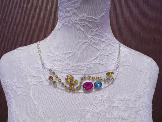 Diamante Colourful Clear Necklace, Fancy Beaded Jewel, Perspex necklace, jewel necklace. Necklace