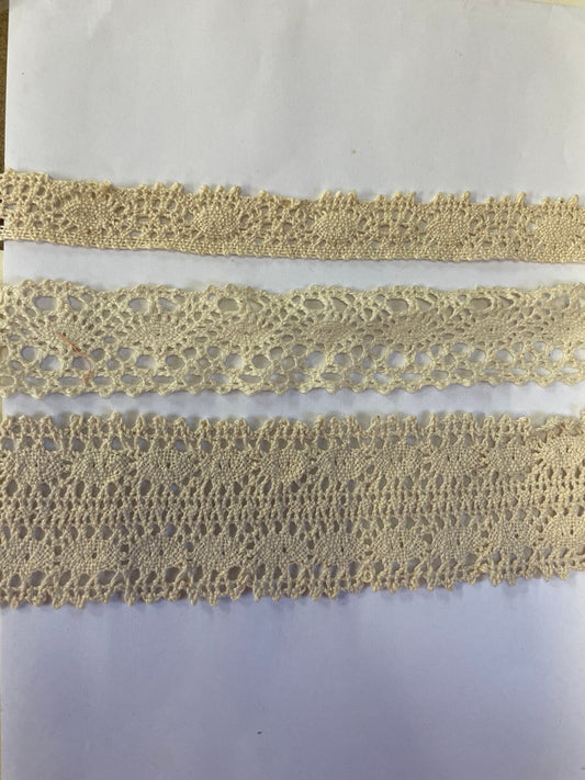 Cotton lace, natural cotton lace, lace, fashion lace, boho lace. 3 widths