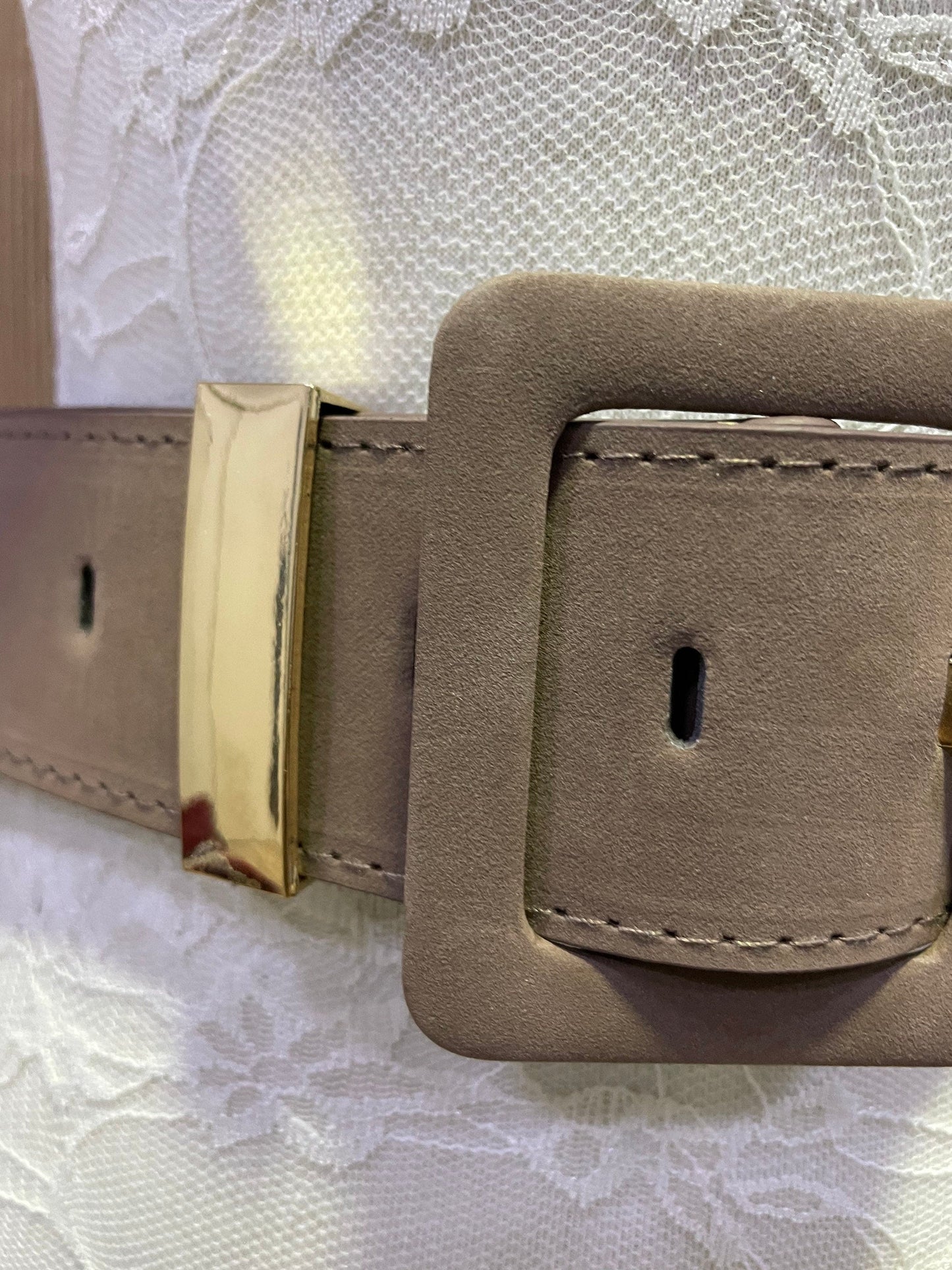 2” belt, fashion belt, faux suede belt, taupe belt