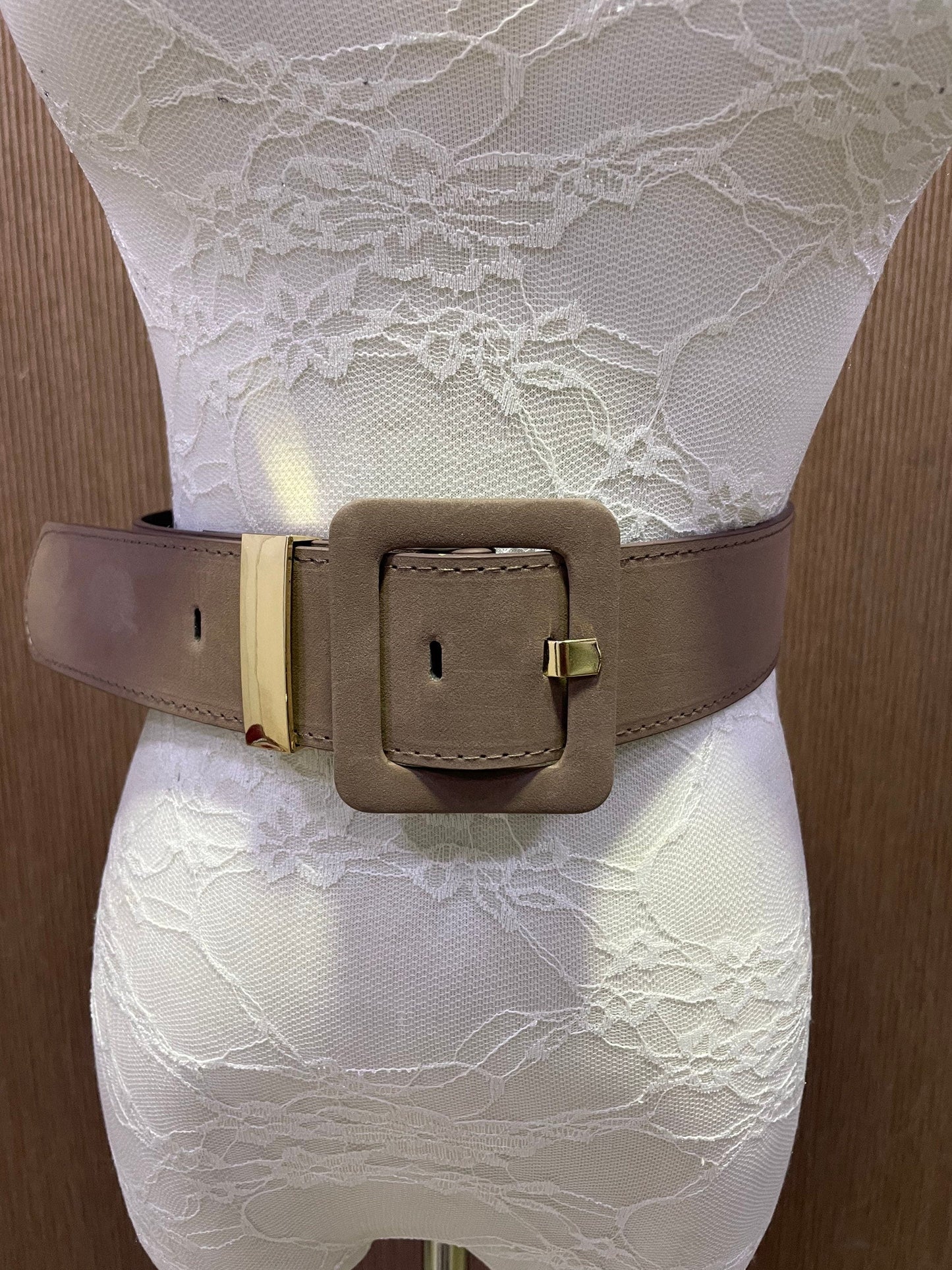 2” belt, fashion belt, faux suede belt, taupe belt