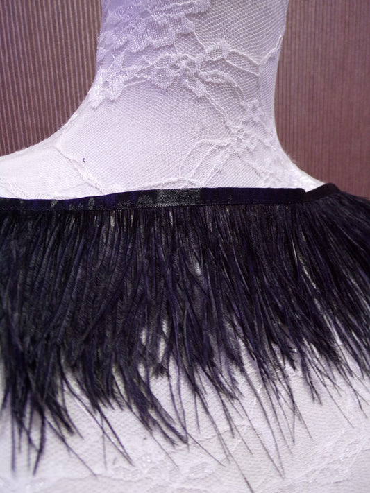 Black Feather Trim, Feather Trimming Fringe with Satin Ribbon Tape, Costumes Decoration, Dancewear, Ostrich feather, feather trim, white