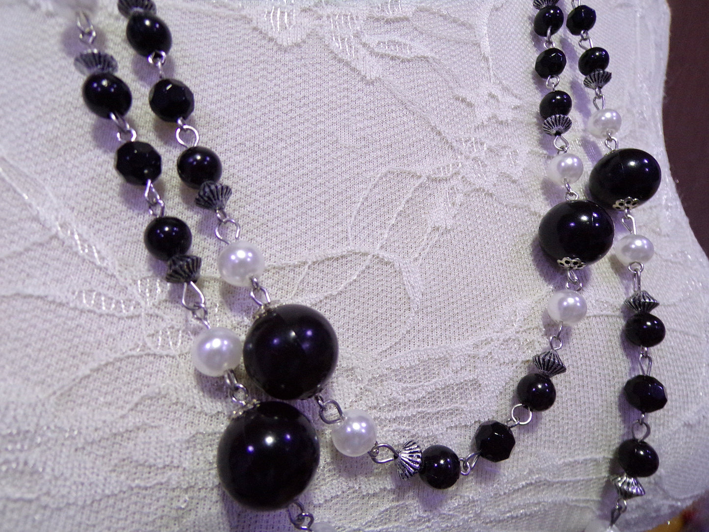 Black and White Beaded Necklace, Beads, Chain, Jewellery.