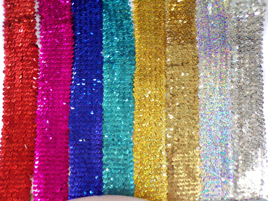1mtr, 5.4cm wide Sequin Elastic, Sequin Stretch Trim, Sequin band, stretch sequin Sewing, Hair Craft, Decor