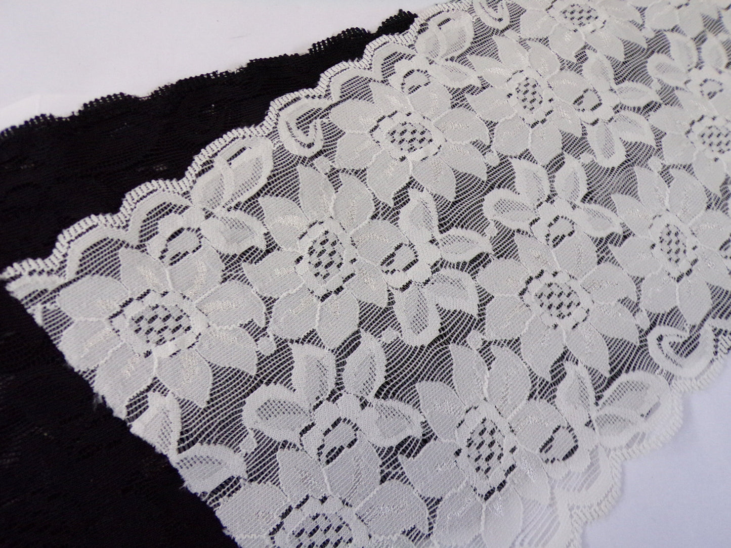 15cm wide, Floral Stretch Lace Trim, Black White Ivory Lace, French lace trim, Wide lace for Lingerie, Tops, Dress, Sewing, Floral lace,