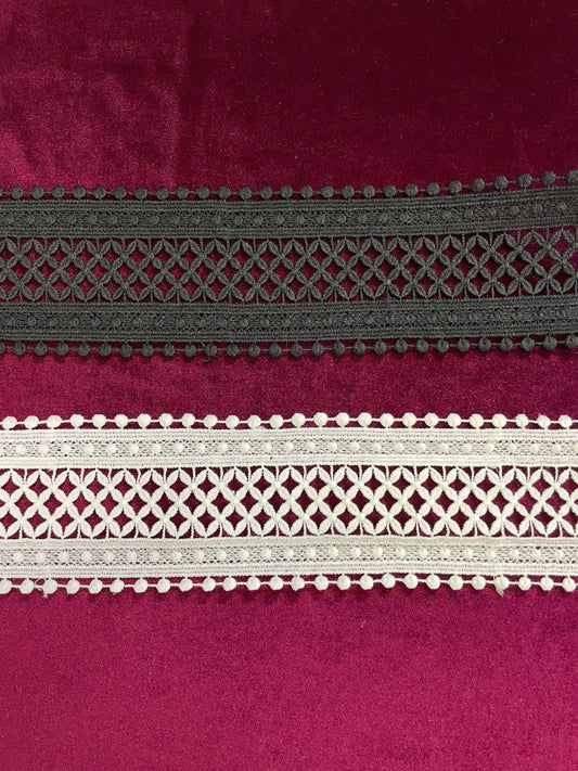 8cm, Embroidered lace, cotton lace, crochet lace, poly lace, Black Lace, white lace, 80mm Black White Craft Dress