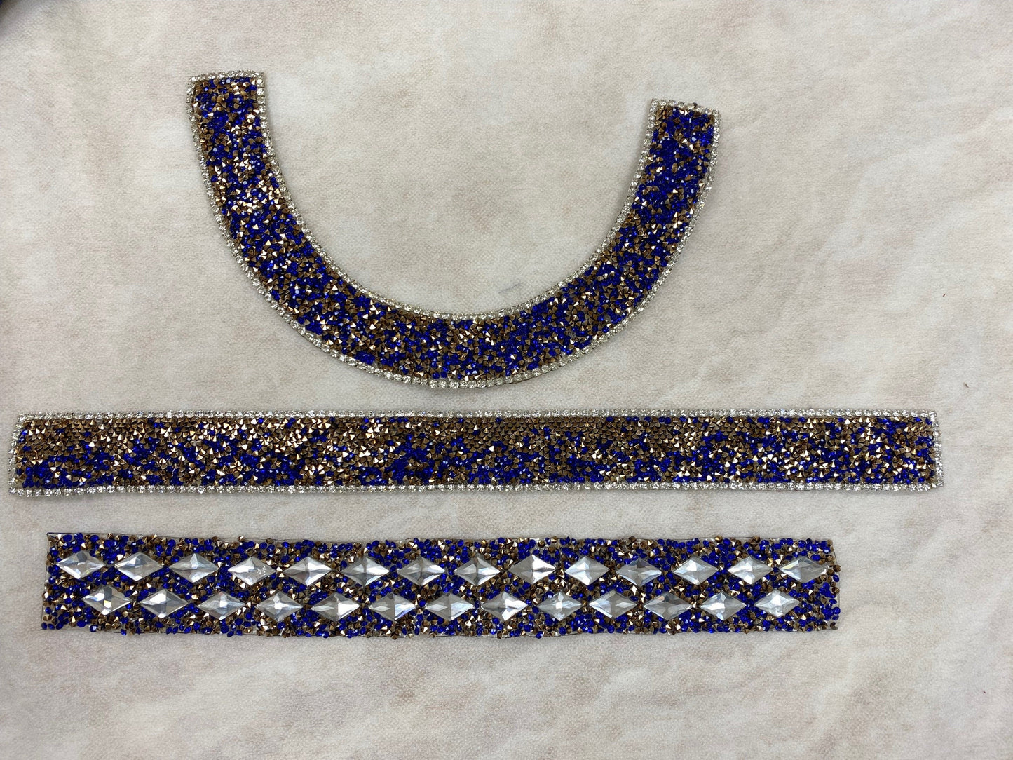 Jewel Iron On Trims Royal Blue, Rectangle, Collar, NeckTrim