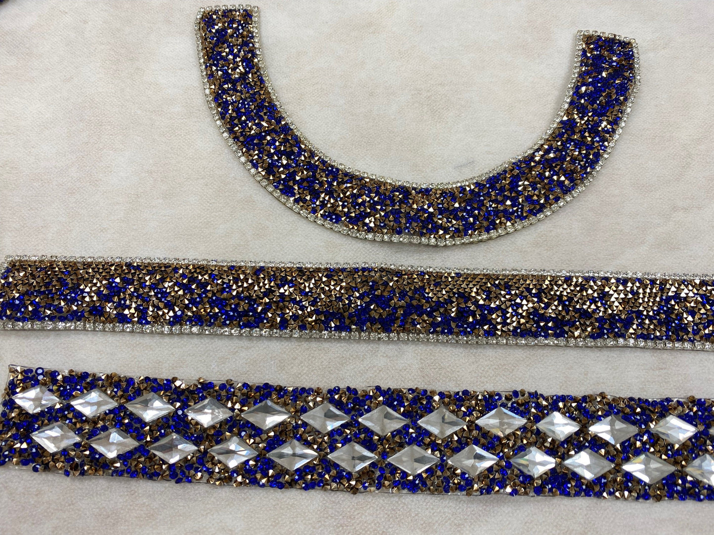 Jewel Iron On Trims Royal Blue, Rectangle, Collar, NeckTrim