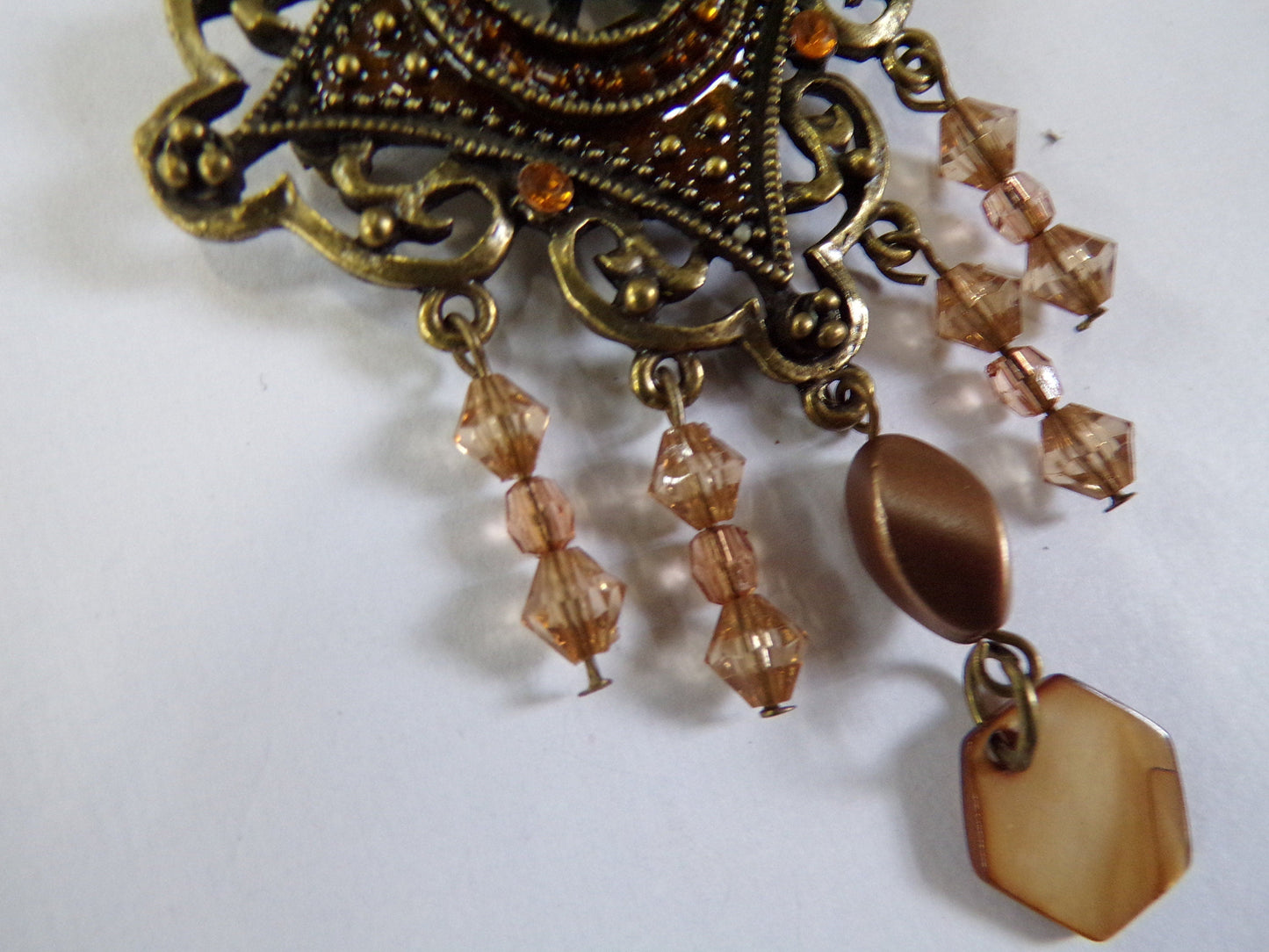 Antique Bronze Brooch, Pin Brooch, Vintage Style Brooch, Amber Coloured Crystals, brooch