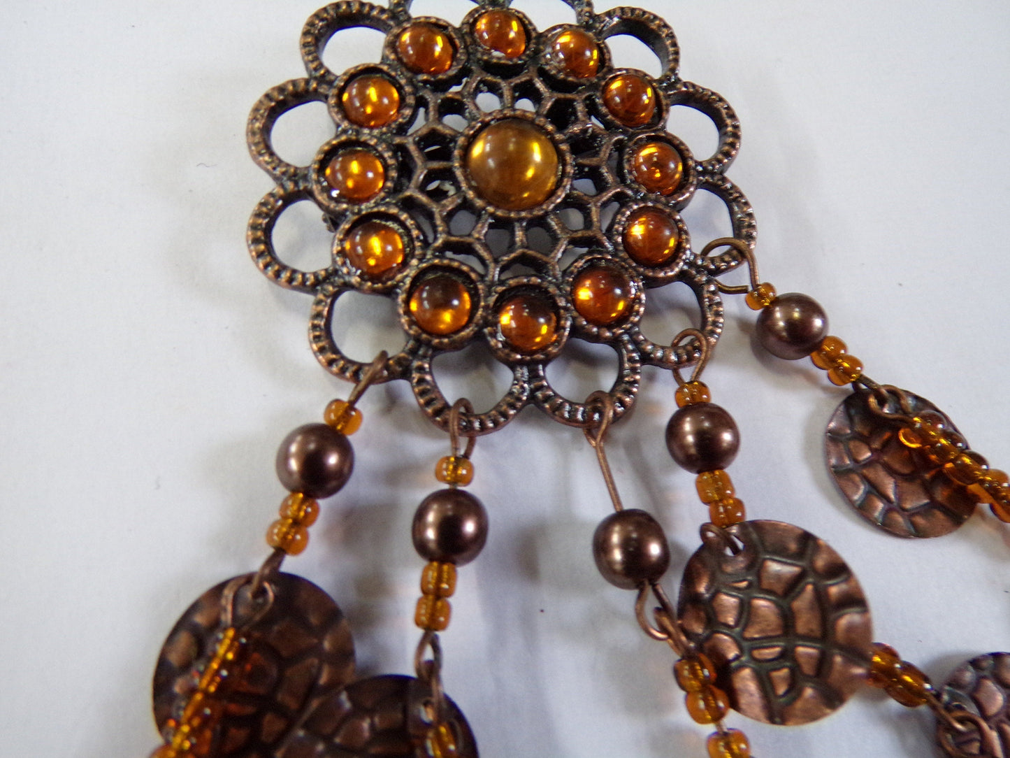 Vintage Style Brooch with Amber Coloured Crystals, Antique Bronze Brooch, Pin Brooch, Jewellery