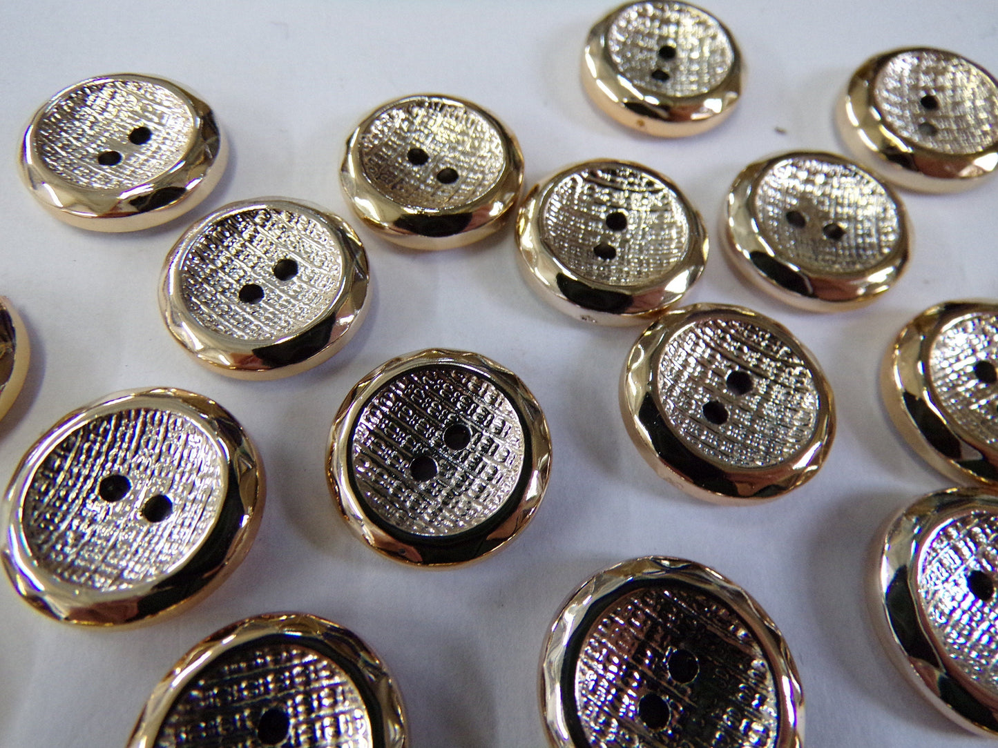 15mm Gold Fancy Buttons, Flat gold Buttons, 2-hole buttons, Dress, Shirt, Clothing, gold buttons