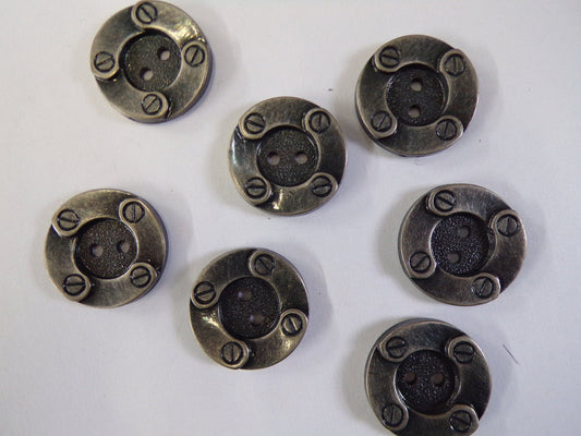 25mm, Gunmetal Buttons, 2-hole Coat Buttons, Unusual metal buttons, Grey metal buttons for Clothing, Sewing, antique nickel buttons