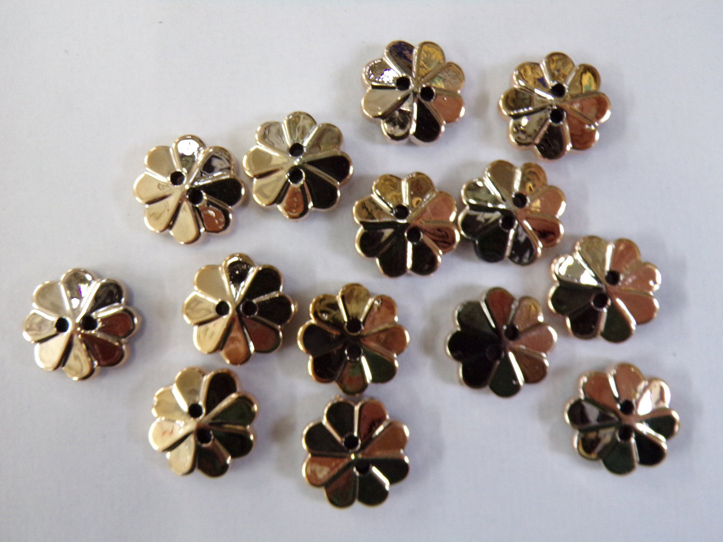 6pcs Flower Buttons 2-hole, Vintage Style Fancy Buttons, Gold buttons, Shirt buttons, Dress buttons, Sewing, Dollmaking, daisy buttons