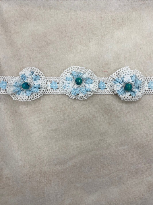 Cotton Lace Trim in White and Blue