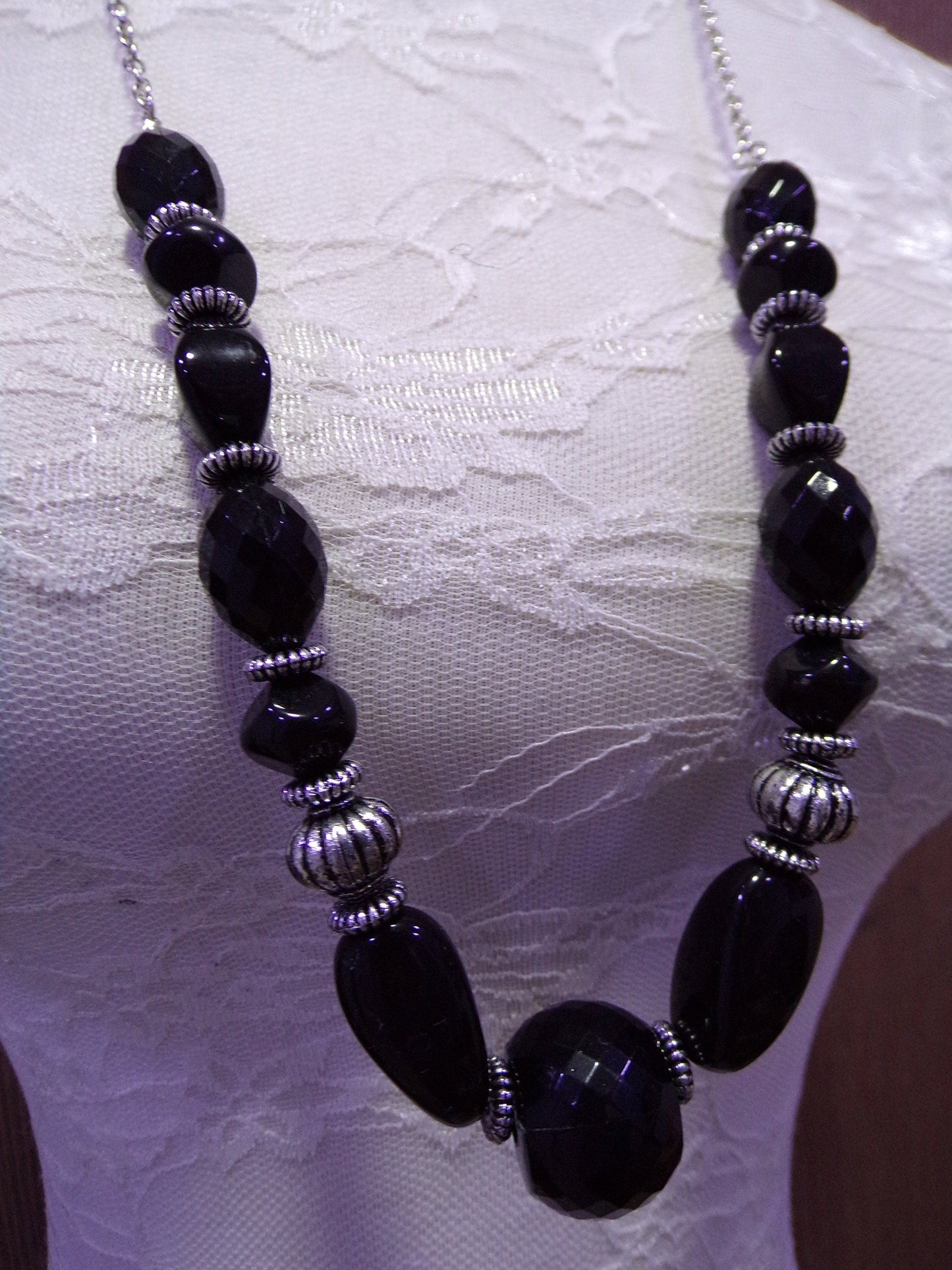 Black and Silver Beaded Necklace, Chain Necklace, Beads, Chain, Jewellery. Chunky necklace, necklace