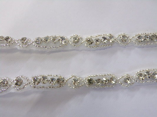 8mm Diamante Beaded Bridal Trim, Iron on Rhinestone Ribbon for Bridal, Sash Diamante Wedding, Belt, Headband, Bag, Craft