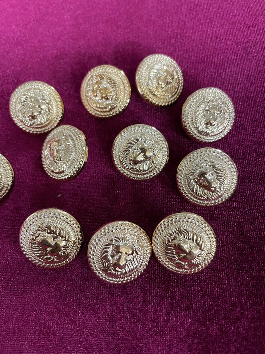 6pcs, 34L-21mm Gold buttons, Gold "Lion" Shank Buttons, lion head buttons, lion button, gold buttons, lion head shank buttons, gold buttons