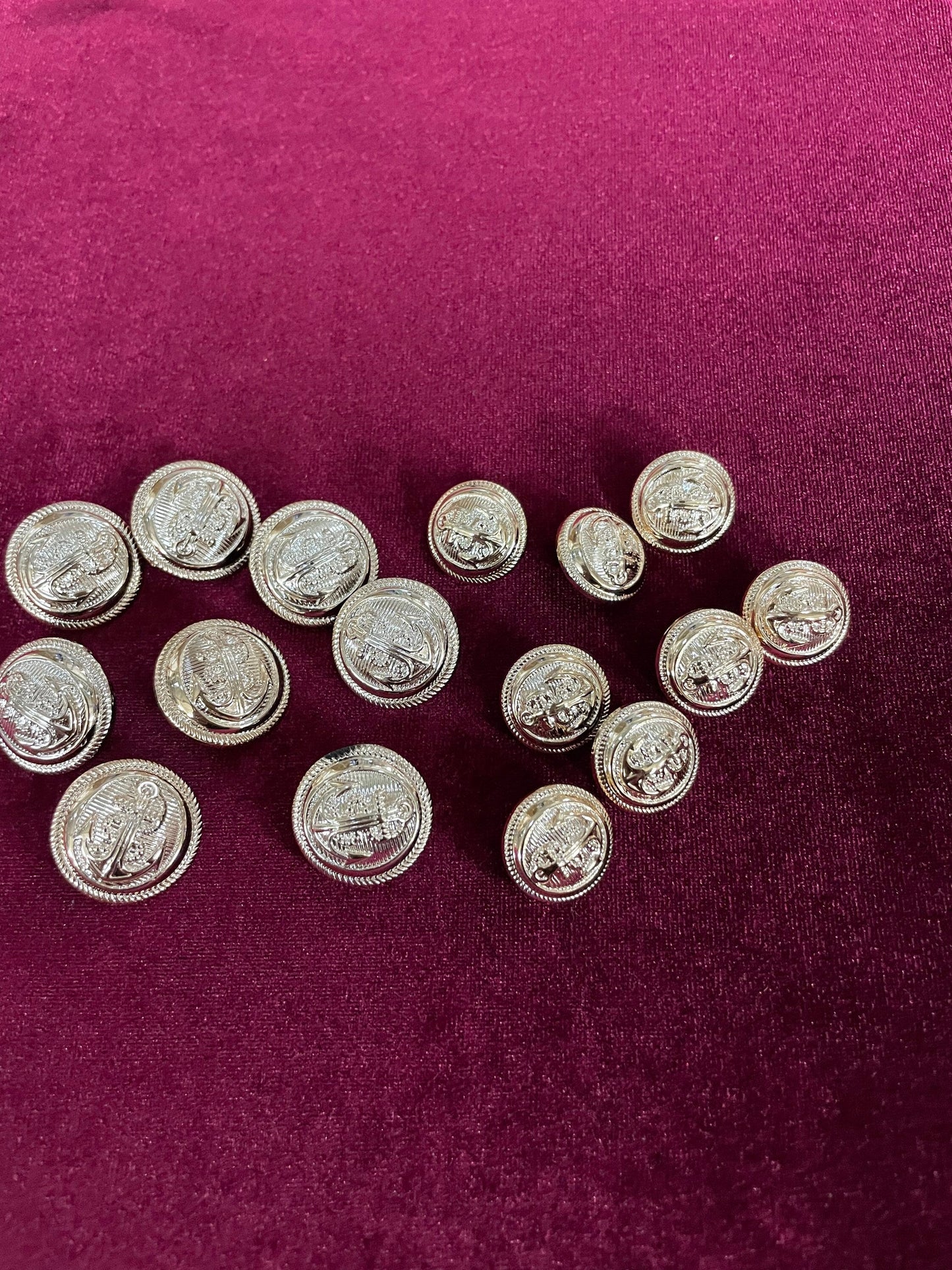 18mm, 21mm, Anchor buttons, rose gold buttons, shank buttons, buttons, gold buttons, military buttons, sewing, craft.