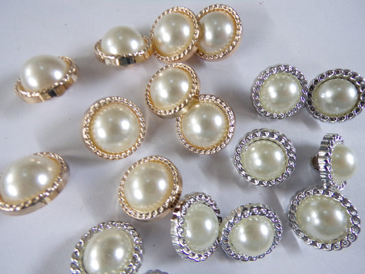 6pcs - 28L/34L, Pearl Gold and Silver Shank Buttons, Gold buttons, Silver Buttons, Coat Buttons, Clothing Buttons, fashion buttons