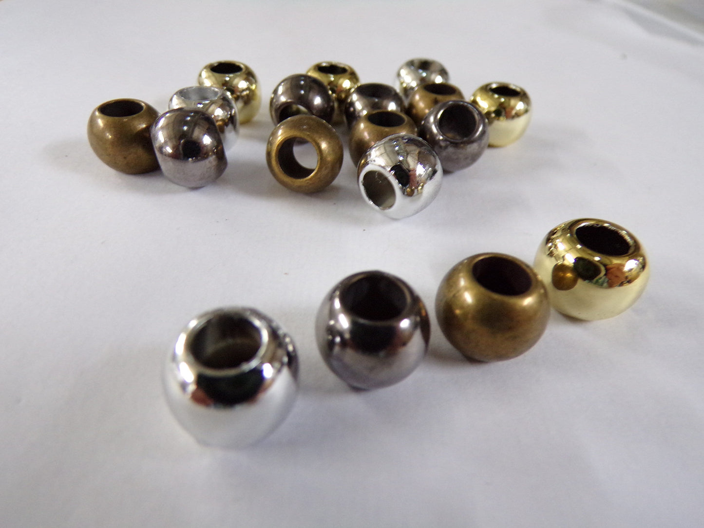 12mm, Round Gold Silver Beads, Large Hole beads, Macrame beads, Jewel beads, Cord stopper, Jewellery, Craft, beads, colour beads